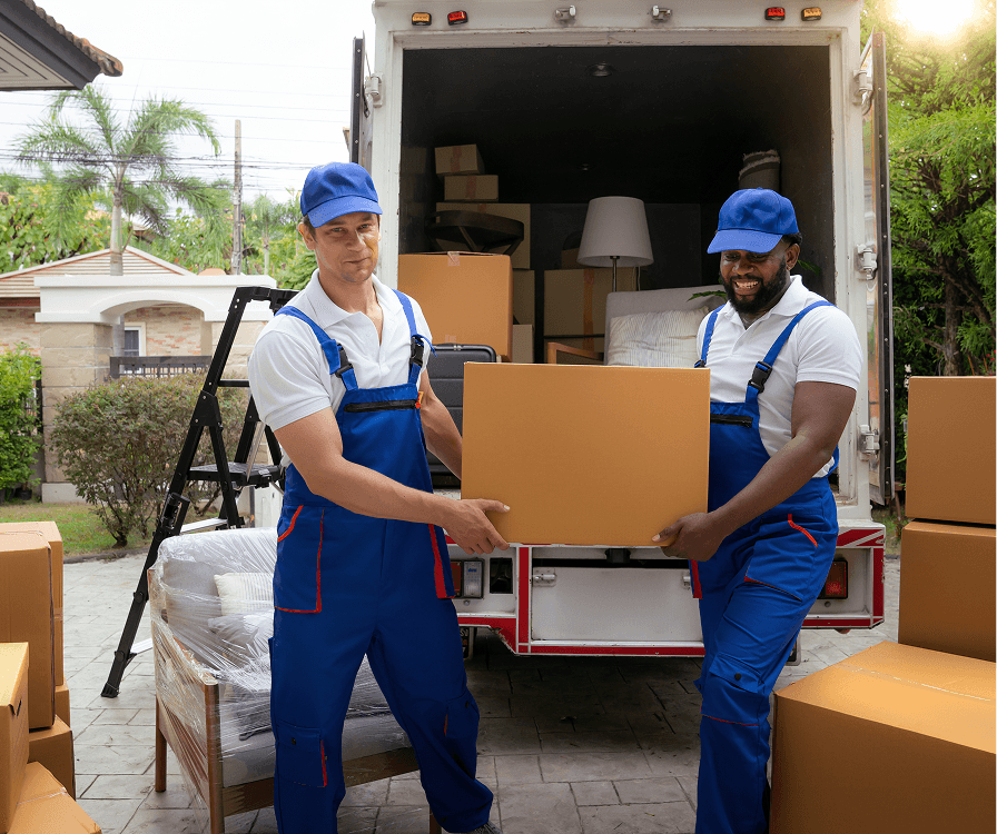 Professional driver loading delivery van